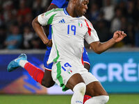 Destiny Udogie (ITA) and Ibrahima Konate (FRA) during the UEFA National League Matchday 1 match between France and Italy at the Parc des Pri...