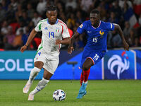 Destiny Udogie (ITA) and Ibrahima Konate (FRA) during the UEFA National League Matchday 1 match between France and Italy at the Parc des Pri...