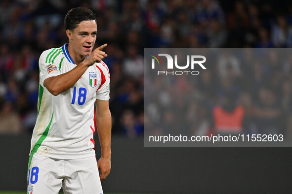 Giacomo Raspadori (ITA) celebrates after scoring the goal of 1-3 during the UEFA National League Matchday 1 match between France and Italy a...