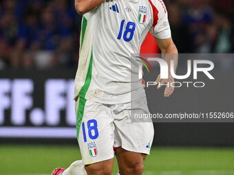 Giacomo Raspadori (ITA) celebrates after scoring the goal of 1-3 during the UEFA National League Matchday 1 match between France and Italy a...