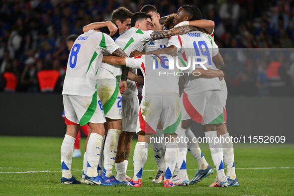 Giacomo Raspadori (ITA) celebrates after scoring the goal of 1-3 during the UEFA National League Matchday 1 match between France and Italy a...