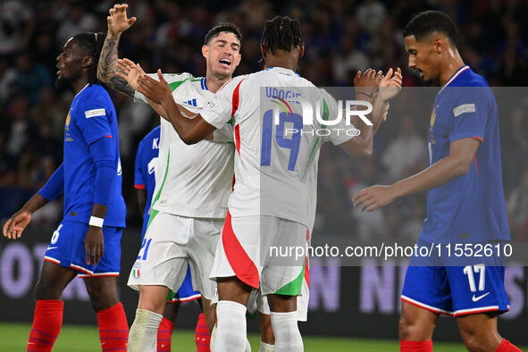 Giacomo Raspadori (ITA) celebrates after scoring the goal of 1-3 during the UEFA National League Matchday 1 match between France and Italy a...