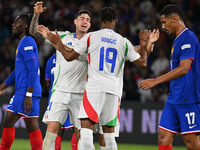 Giacomo Raspadori (ITA) celebrates after scoring the goal of 1-3 during the UEFA National League Matchday 1 match between France and Italy a...