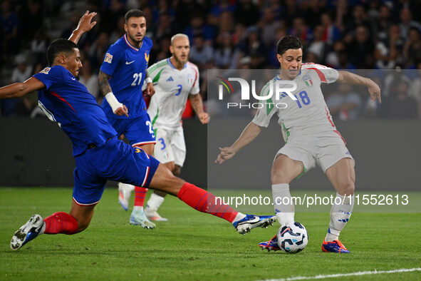 Giacomo Raspadori (ITA) scores the 1-3 goal during the UEFA National League Matchday 1 match between France and Italy at the Parc des Prince...