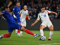 Giacomo Raspadori (ITA) scores the 1-3 goal during the UEFA National League Matchday 1 match between France and Italy at the Parc des Prince...