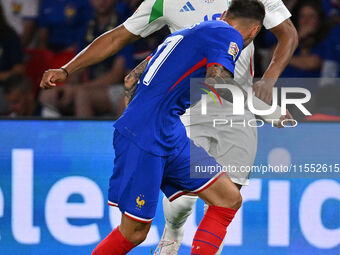 Destiny Udogie (ITA) and Jonathan Clauss (FRA) during the UEFA National League Matchday 1 match between France and Italy at the Parc des Pri...