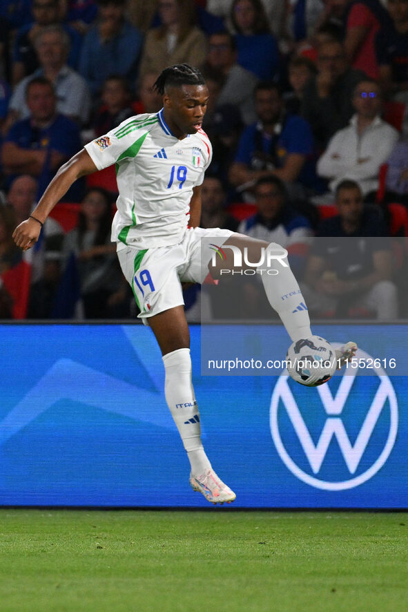 Destiny Udogie (ITA) during the UEFA National League Matchday 1 match between France and Italy at the Parc des Princes Stadium in Paris, Fra...