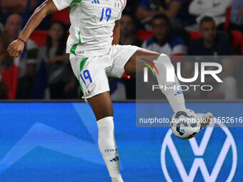 Destiny Udogie (ITA) during the UEFA National League Matchday 1 match between France and Italy at the Parc des Princes Stadium in Paris, Fra...