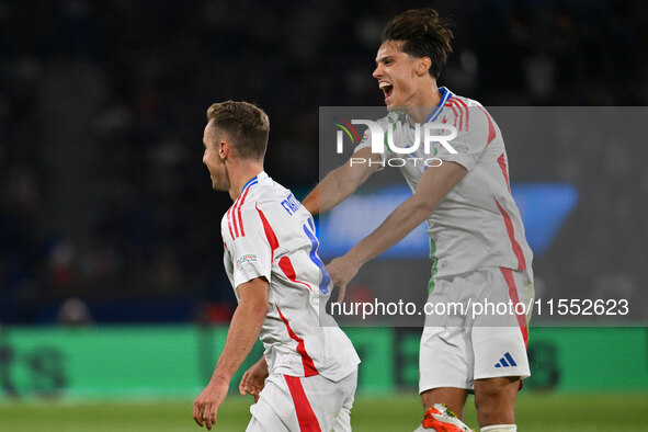 Davide Frattesi (ITA) celebrates after scoring the goal of 1-2 during the UEFA Nations League Matchday 1 match between France and Italy at t...