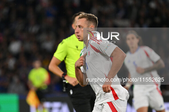 Davide Frattesi (ITA) celebrates after scoring the goal of 1-2 during the UEFA Nations League Matchday 1 match between France and Italy at t...