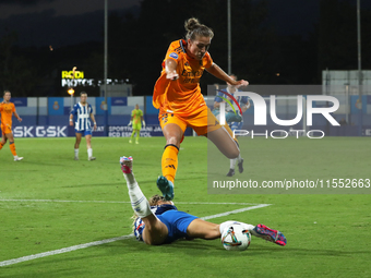 Filippa Angeldahl plays during the match between RCD Espanyol Women and Real Madrid CF Women, corresponding to week 1 of the Liga F, at the...