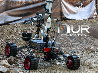 A Mars Rover constructed by students from the ITU Rover Tean of Turkiye participate in the European Rover Competition at AGH University in K...