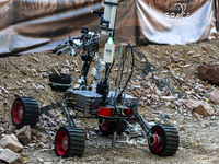 A Mars Rover constructed by students from the ITU Rover Tean of Turkiye participate in the European Rover Competition at AGH University in K...