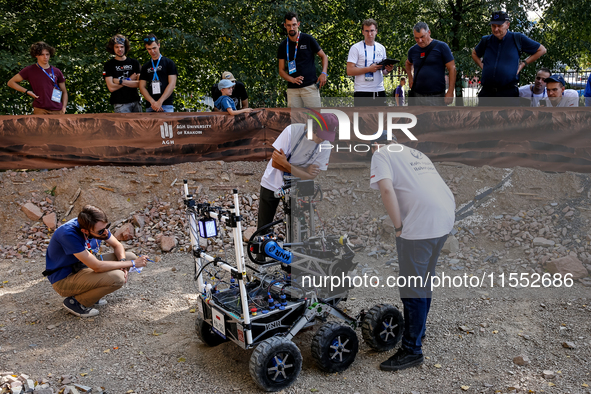 A Mars  Rover constructed by students from the University of Warsaw in Poland participate in the European Rover Competition at AGH Universit...