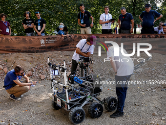 A Mars  Rover constructed by students from the University of Warsaw in Poland participate in the European Rover Competition at AGH Universit...