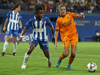 Filippa Angeldahl and Amanda Mbadi play during the match between RCD Espanyol Women and Real Madrid CF Women, corresponding to week 1 of the...