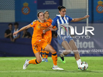 Lice Chamorro and Melanie Leupolz play during the match between RCD Espanyol Women and Real Madrid CF Women, corresponding to week 1 of the...