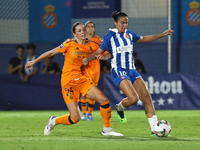 Lice Chamorro and Melanie Leupolz play during the match between RCD Espanyol Women and Real Madrid CF Women, corresponding to week 1 of the...