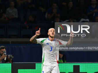 Federico Dimarco (ITA) celebrates after scoring the goal of 1-1 during the UEFA National League Matchday 1 match between France and Italy at...