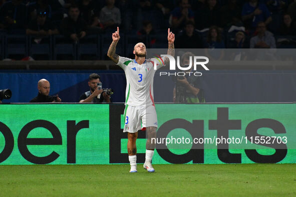 Federico Dimarco (ITA) celebrates after scoring the goal of 1-1 during the UEFA National League Matchday 1 match between France and Italy at...