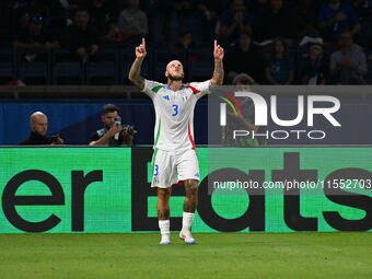 Federico Dimarco (ITA) celebrates after scoring the goal of 1-1 during the UEFA National League Matchday 1 match between France and Italy at...