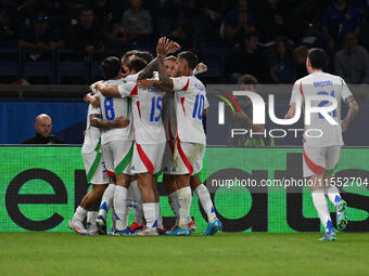 Federico Dimarco (ITA) celebrates after scoring the goal of 1-1 during the UEFA National League Matchday 1 match between France and Italy at...