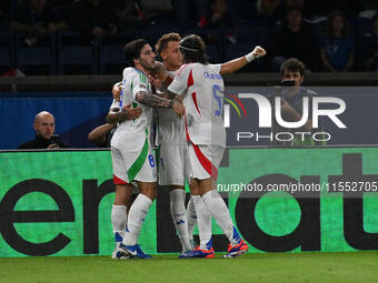 Federico Dimarco (ITA) celebrates after scoring the goal of 1-1 during the UEFA National League Matchday 1 match between France and Italy at...