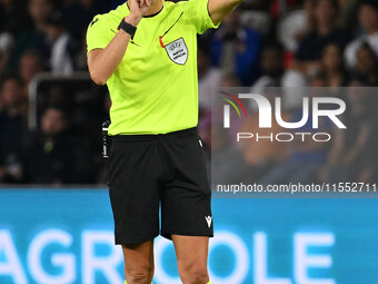 Referee Sandro Scharer (SUI) officiates the UEFA National League Matchday 1 match between France and Italy at the Parc des Princes Stadium i...