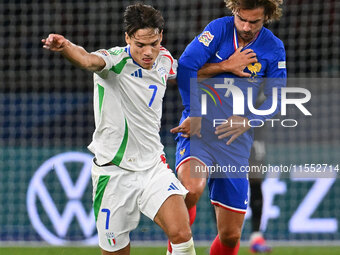 Samuele Ricci (ITA) and Antoine Griezmann (FRA) during the UEFA National League Matchday 1 match between France and Italy at the Parc des Pr...