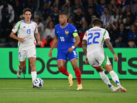 Andrea Cambiaso (ITA) and Kylian Mbappe (FRA) during the UEFA National League Matchday 1 match between France and Italy at the Parc des Prin...