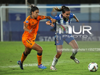 Alba Redondo and Julia Guerra play during the match between RCD Espanyol Women and Real Madrid CF Women, corresponding to week 1 of the Liga...