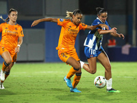 Maelle Lakrar and Lice Chamorro play during the match between RCD Espanyol Women and Real Madrid CF Women, corresponding to week 1 of the Li...