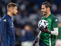 Guglielmo Vicario and Alex Meret of Italy warm up before the UEFA Nations League 2024/25 League A Group A2 match between France and Italy at...