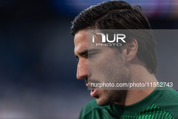 Sandro Tonali of Italy warms up before the UEFA Nations League 2024/25 League A Group A2 match between France and Italy at Parc des Princes...