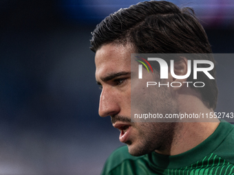 Sandro Tonali of Italy warms up before the UEFA Nations League 2024/25 League A Group A2 match between France and Italy at Parc des Princes...