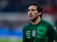 Sandro Tonali of Italy warms up before the UEFA Nations League 2024/25 League A Group A2 match between France and Italy at Parc des Princes...