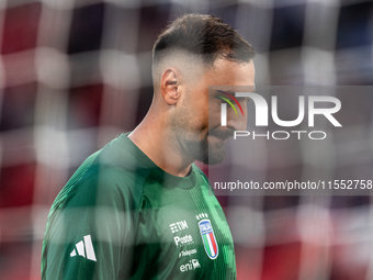 Gianluigi Donnarumma of Italy warms up before the UEFA Nations League 2024/25 League A Group A2 match between France and Italy at Parc des P...