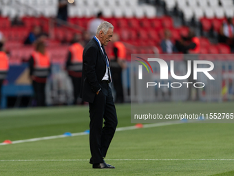 Gabriele Gravina, President of Federazione Italiana Giuoco Calcio Figc, inspects the pitch before the UEFA Nations League 2024/25 League A G...