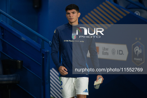 Raul Bellanova of Italy stands ahead of the UEFA Nations League 2024/25 League A Group A2 match between France and Italy at Parc des Princes...