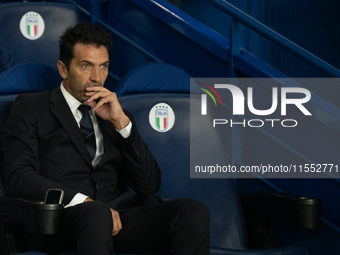 Gianluigi Buffon of Italy stands ahead of the UEFA Nations League 2024/25 League A Group A2 match between France and Italy at Parc des Princ...