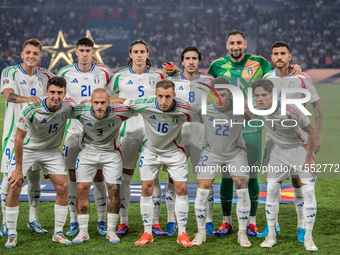 Italy lines up before the UEFA Nations League 2024/25 League A Group A2 match between France and Italy at Parc des Princes stadium in Paris,...