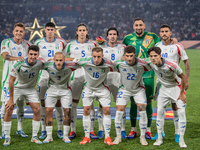 Italy lines up before the UEFA Nations League 2024/25 League A Group A2 match between France and Italy at Parc des Princes stadium in Paris,...