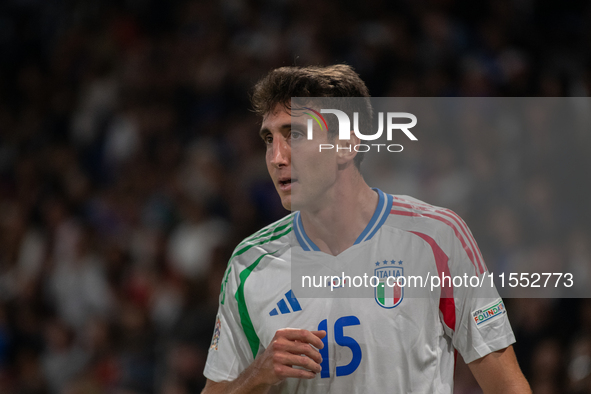 Andrea Cambiaso of Italy is in action during the UEFA Nations League 2024/25 League A Group A2 match between France and Italy at Parc des Pr...