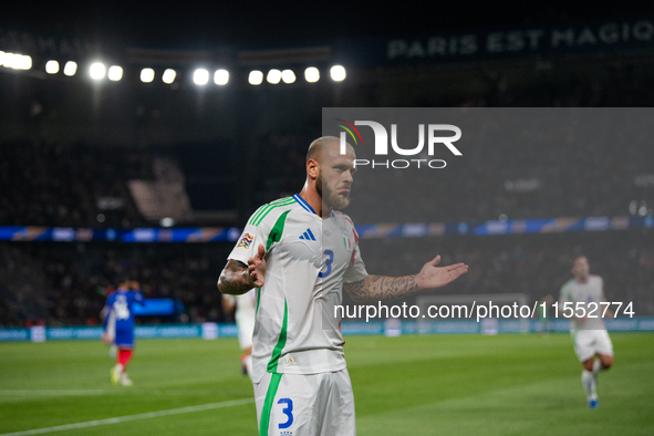 Federico Dimarco of Italy celebrates a goal during the UEFA Nations League 2024/25 League A Group A2 match between France and Italy at Parc...