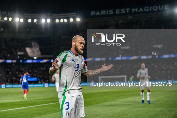 Federico Dimarco of Italy celebrates a goal during the UEFA Nations League 2024/25 League A Group A2 match between France and Italy at Parc...