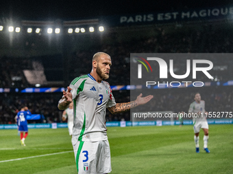 Federico Dimarco of Italy celebrates a goal during the UEFA Nations League 2024/25 League A Group A2 match between France and Italy at Parc...