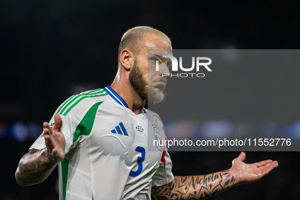 Federico Dimarco of Italy celebrates a goal during the UEFA Nations League 2024/25 League A Group A2 match between France and Italy at Parc...