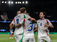 Federico Dimarco of Italy celebrates a goal with his teammates during the UEFA Nations League 2024/25 League A Group A2 match between France...