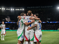 Federico Dimarco of Italy celebrates a goal during the UEFA Nations League 2024/25 League A Group A2 match between France and Italy at Parc...