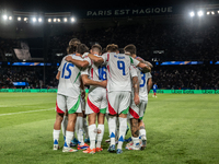 Federico Dimarco of Italy celebrates a goal during the UEFA Nations League 2024/25 League A Group A2 match between France and Italy at Parc...